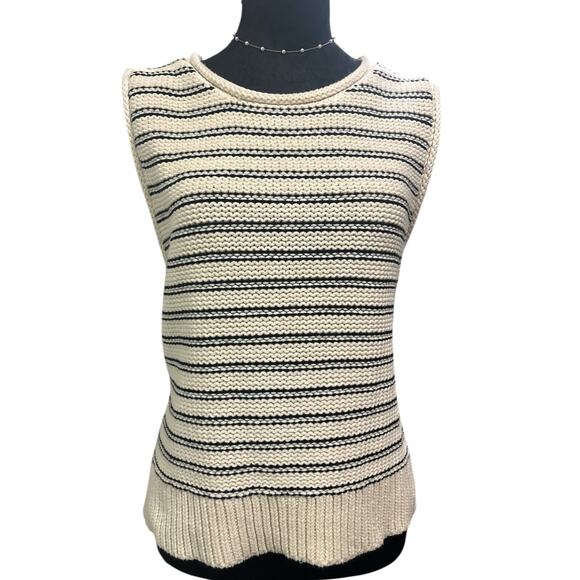 Lucky Brand-Cream and Black Stripped Cable Knit Sweater Vest- Size L- NWT - Picture 1 of 6